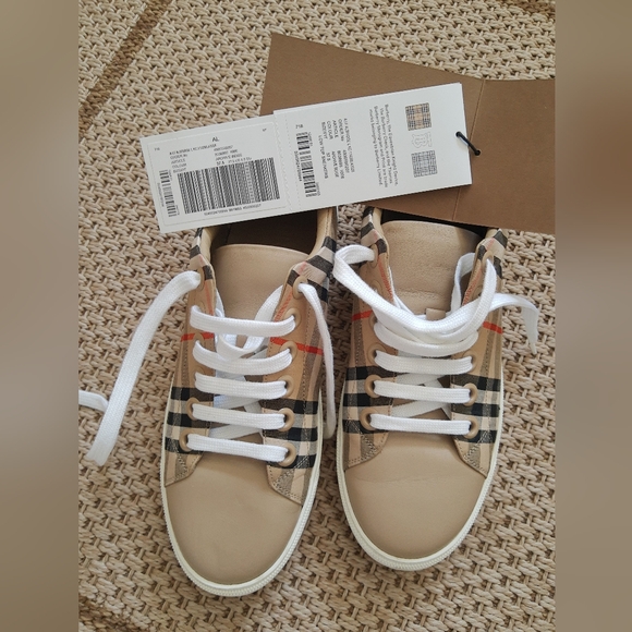 Nwt-Burberry Albridge leather check laceUp Sneaker-Thick WhiteSole-Made In Italy - Picture 2 of 13